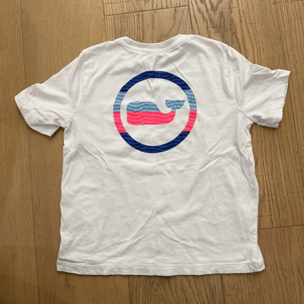 Vineyard Vines Kids White Tee with Blue & Pink Whale Logo